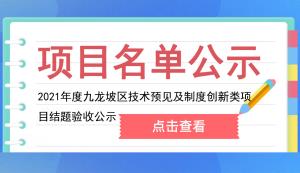 九龍坡區(qū) | 2021年度技術(shù)預(yù)見及制度創(chuàng)新類項(xiàng)目結(jié)題驗(yàn)收公示